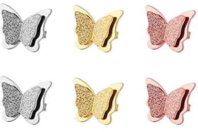 Lieson Boucle D'Oreilles Titane, Boucle D'Oreille Femme Boucles D'Oreilles Or Argent Or Rose 3 Paires Papillons Mats
