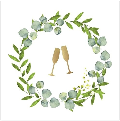Miss Lovely Servietten Sekt-Empfang Hochzeits-Servietten Botanical EUKALYPTUS Servietten mit Blätter-Ranke weiß grün Gold Tisch-Dekoration Deko Hochzeit Zubehör kleine Cocktail-Größe 20 Servietten