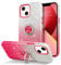 YINLAI iPhone 14/iPhone 13 Case with Ring Holder Kickstand Bling Glitter Sparkle for Girls Women, Red Gradient