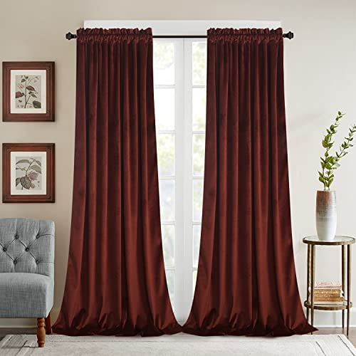 Roslynwood Samtvorhänge in Burnt Ochre für das Schlafzimmer – lichtundurchlässige, thermoisolierte Verdunkelungsvorhänge für Wohnzimmer, Büro, Wohnung oder Bad, B 132 x L 160 cm, Set mit 2 Paneelen