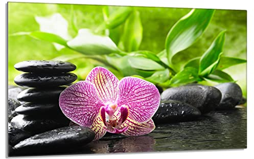 Herdabdeckplatte 80x52 cm 1-teilig Ceranfeldabdeckung Induktion Herdschutz Spritzschutz Glasplatte Deko Schneidebrett, Orchidee Violett
