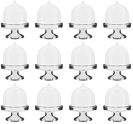Spldsun Silver Mini Cake Bell, Cake Stand, Muffin Dome for Wedding Table Decoration, Guest Gift Box, Birthday Party Decoration (Pack of 12)