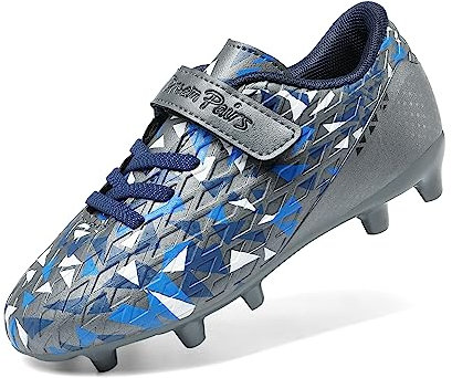DREAM PAIRS Boys Football Boots Shoes Kids Girls Soccer Athletics Sport Shoes Teenager Indoor Outdoor Sneakers for Unisex,Size 5 Big Kid,Dark Grey/Royal Blue,SDSO2307K