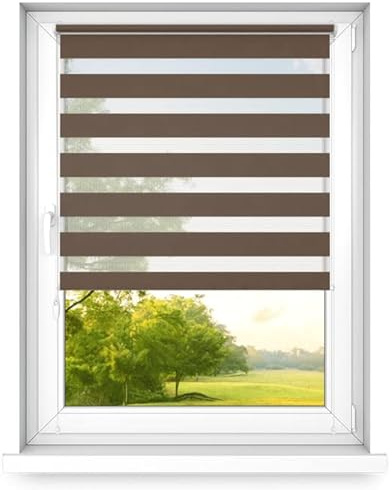 Time4Blinds Tag und Nacht Doppelrollo Mini - Fensterrollo Tag und Nacht - Rollo ohne Bohren - Sonnenschutz - Rollos für Schlafzimmer - Jalousien für Fenster - 90 x 120 cm - Walnuss - Rechts