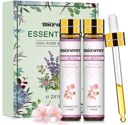MIGCAPUT Huile Essentielle Fleurs de Cerisier 2X10ML, Huile Essentielle Aromathérapie 100% Pures & Naturelle pour Diffuseur, Humidificateur, Huile de Fleurs de Cerisier de Qualité pour Massage, Bain