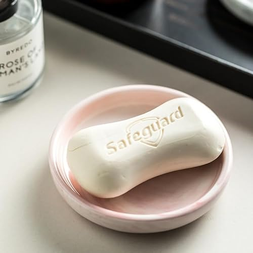 Round Marble Soap Tray, Small Ceramic Soap Dish, Cute Women Trinket Plate (Pink)