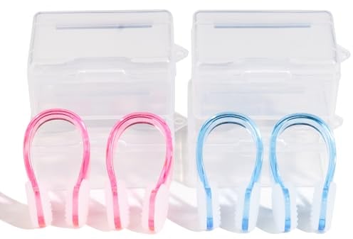 OMBRISA Nasenklammer Schwimmen, 4 Stück Schwimm Nasenklammer, Silikon Kunststoff Wasserdicht Klar Bunt Nasenclip mit Aufbewahrungsbox, Training Wassersport Outdoor Aktivitäten Pool Zubehör