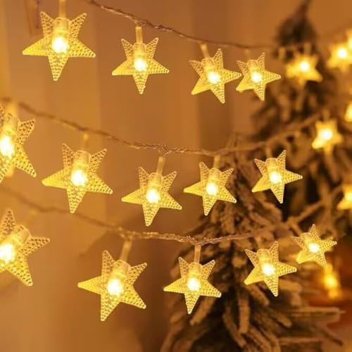EvaStary Battery Operated Fairy Lights Indoor, 6M 40 LED Warm White Star String Lights, 2 Modes Christmas Window Lights for Bedroom Wedding Party Decoration