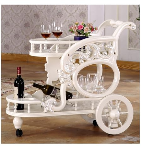 BebeXi Angolo Bar per casa Mobile Porta Bottiglie Carrello per Bevande in Stile Europeo Carrello a Doppio Strato Intagliato per Uso Domestico(Color:b)