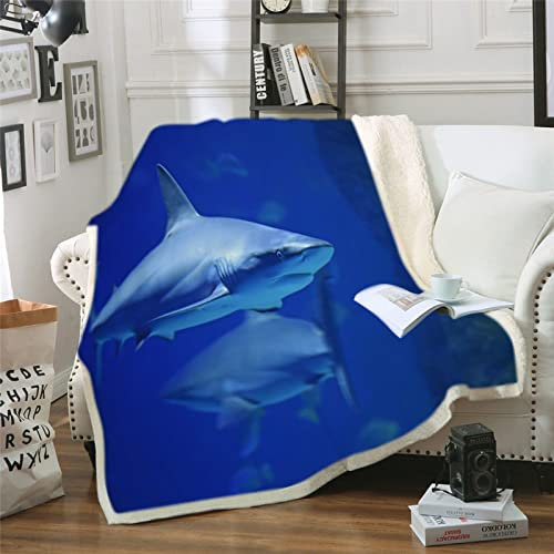 SJSXWQN Kuscheldecke Blauer Hai Kuscheldecke Flauschig Extra Weich Warme Mikrofaser Wohndecke Fleecedecke als Tagesdecke Sofadecke Couchdecke Bettüberwurf - 180x220 cm