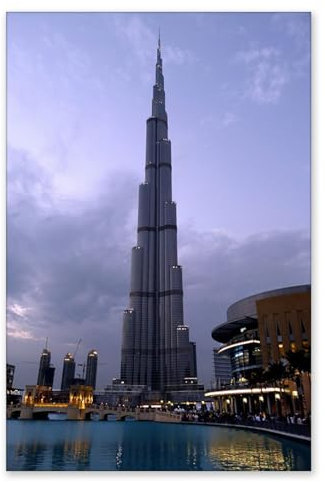 GRASKY Bilder Leinwandbilder Bild auf Leinwand Architekturfotografie Dubai Skyline bei Nacht Hochhaus Wandbild Kunstdruck Wanddeko Wand Wohnzimmer 30x45cm(12x18Zoll), rahmenlos