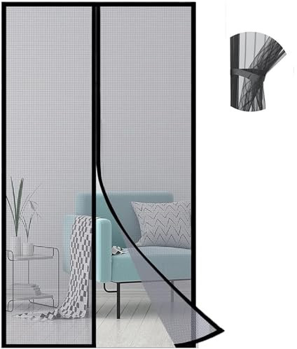 ZHhan Magnetic Screen Door Strong Magnets Door Mesh, Fiberglass Door Net, Fire retardant, Wear-resistant and scratch-resistant for Bedroom, Kitchen, Living Room, Back Door Black 90x210cm