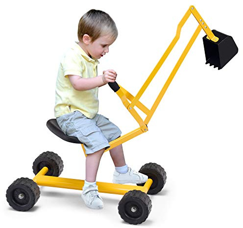 GOPLUS Juguete Pala de Arena para Niños, Juguete para Cavar Arena para la Playa Pala con Asiento Giratorio de 360 Grados, 2 Brazos y 4 Ruedas Antideslizantes para Niños de 4 a 12 Años