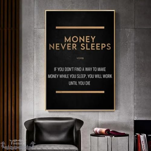 ytonghao Poster Money Never Sleeps für Wohnzimmer, schlichtes nordisches modulares Leinwandgemälde, moderne Heimdekoration, 60 x 90 cm, ohne Rahmen