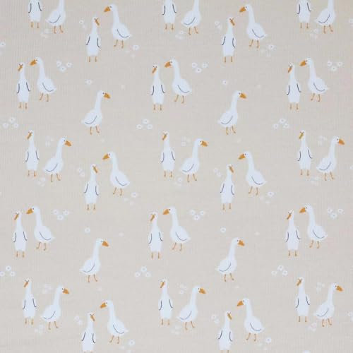 Die Stofftante Ribstrick Jersey | Rippenjersey | Rip Jersey | schmale Rippen | mit Druck | für Bekleidung | Ökotex | 50x135 cm | Meterware (Gänse), RT220