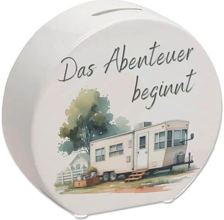 Abenteuer Wohnwagen Spardose mit Spruch Das Abenteuer beginnt Wohnmobil-Sammlerstück Anhänger für Campingfans mobiles Heim