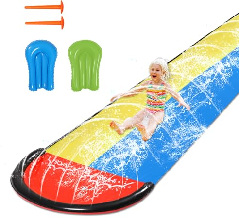 Toboggan Aquatique Long, 6,1x1,4 m Jouets de Toboggan Aquatique d'Été avec Planche de Surf et Inserts en Plastique Double Eau Glissante et Toboggan Toboggan Aquatique Extérieur pour Enfants