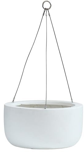 Nouvage Design Large 30cm Hanging Plant Pot - Fibrestone with Stainless Steel Hanging Rods - White - Indoor and Outdoor Hanging Planter Extra Large