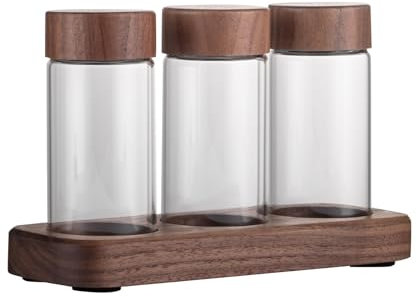 MagiDeal Coffee Bean Storage Set, Coffee Bean Tubes, Tea Display Stand, Single Dose with Wooden Holder Glass Display Tubes for Cafe, 3