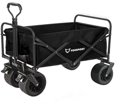 FOXSPORT Klappbarer Wagen mit Rädern | Festival, Strand, Camping, Einkaufen, Outdoor- und Gartengebrauch | Faltbar und verstellbarer Griff, 100 kg Tragfähigkeit, 300 L | Klappbarer Wagen für Kinder