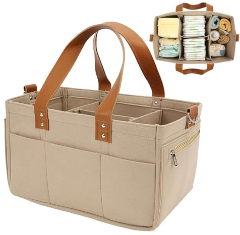 Mxshc Baby Nappy Caddy Organiser - Felt Baby Diaper Caddy Nursery Storage Wipes Bag, Portable Changing Table Organiser With Changeable Compartments, Diaper Storage Bag For Toys, Bottles, Wipes