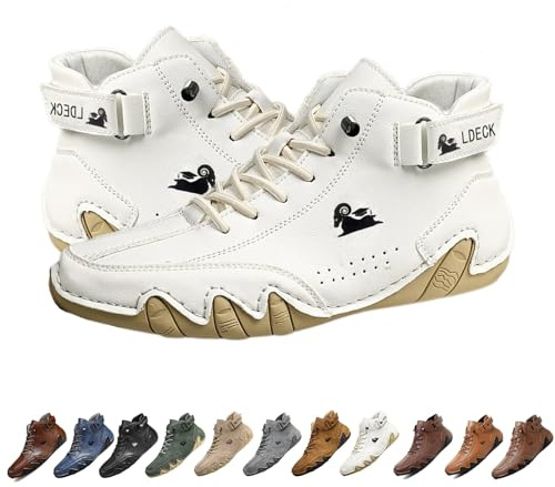 Stivali alti in pelle scamosciata fatti a mano in Italia, scarpe da ginnastica casual da uomo leggere e impermeabili Beck, scarpe da uomo a piedi nudi for escursioni e guida, stivali Chukka(Bianco,45