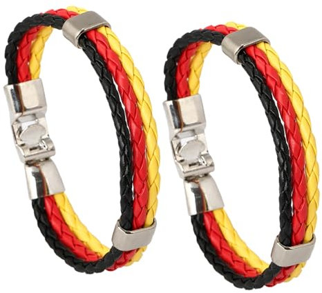 arrderly 2 Stück Lederarmband，Armband Armreif geflochten Leder Fahne,Stylisches Armband, Fußball Weltmeisterschaft WM & EM Länder Flagge Armreif