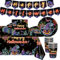 POPOYU Juego de vajilla de fiesta de Halloween de neón de 54 piezas, juego de vajilla de fiesta de Halloween brillante con mantel, platos, servilletas, tazas, pancartas para decoración de mesa de