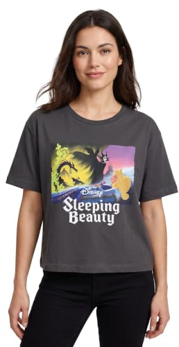 Disney Prinzessin Aurora graues Cropped-Grafik-T-Shirt für Damen, kurzärmeliges T-Shirt für Sie, Märchenfiguren-Bekleidung, Dornröschen-Thema, lässige Mode für Damen
