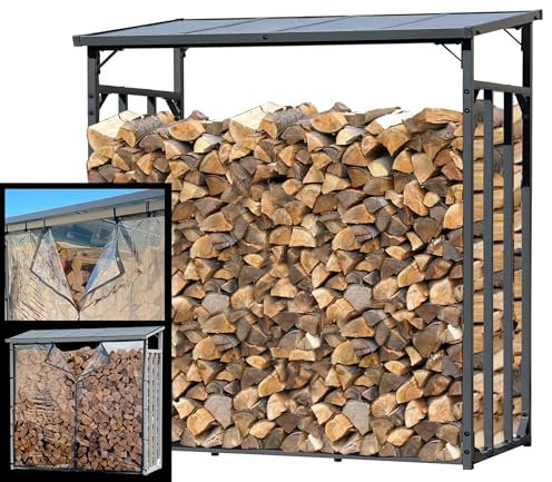 QUICK STAR Metall Kaminholzregal XXL 185 x 70 x 185 cm mit Wetterschutzfolie Promotion Garten Kaminholzunterstand 2,3 m³ Kaminholzlager Stapelhilfe Aussen Anthrazit