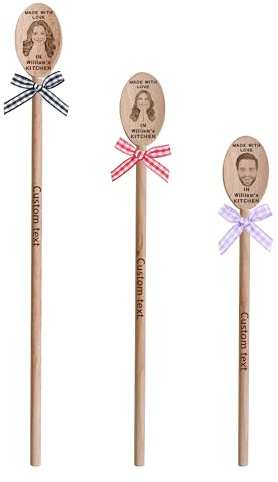 Personalized Wooden Mixing Spoon with Your Face Engraved, Custom Name Photo Picture Spoon, Birthday & Housewarming Gift (style6)
