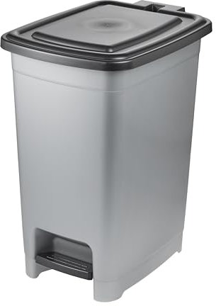 keeeper Treteimer, 40 l, Leichte Reinigung, Tretpedal zum hygienischen Öffnen und Schließen, Abfallbehälter, 32 x 42 x 53 cm, olaf, Light Silver (Silber)