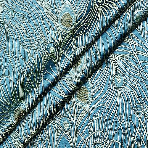 Tissus De Soie Tissu Brocart Tissu Jacquard en Satin de Soie avec Motif de Plumes Magnifiques et superposées, Fait à la Main, pour Costume Cheongsam Tang, Coussin, Style Chinois, 75 x 100 cm, Vert