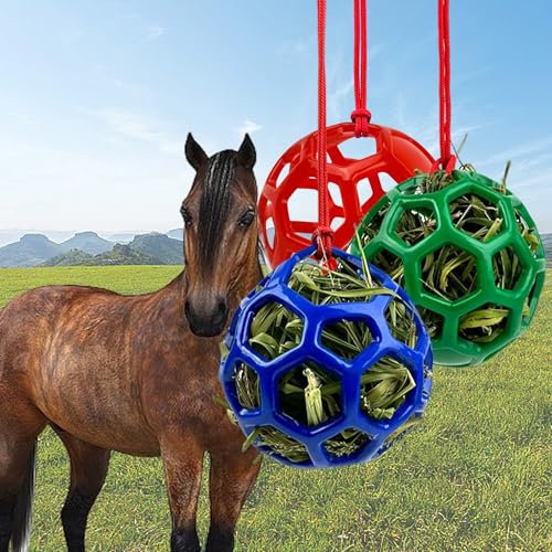 QSLKI 3PCS Jolly Hay Ball Stall Toy for Horses, Multiuso, Materiale Ecologico Trp, Durevole e Riutilizzabile, Alimentatore Di Fieno Sospeso Per Pecore e Cavalli Per Alleviare La Pressione