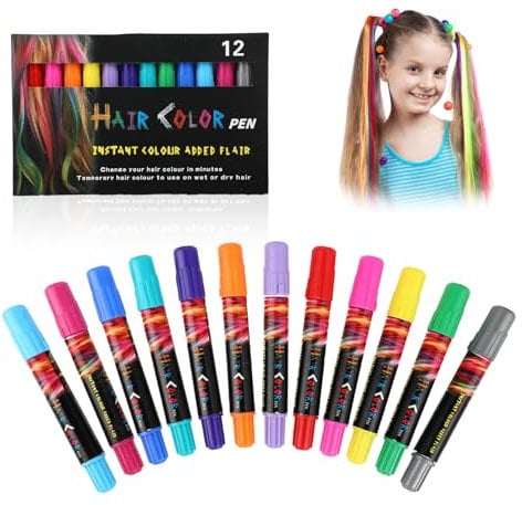 Tiza para el cabello para niñas 12 colores, tiza para el cabello para niños lavable, incluye tiza para el cabello roja, ideal con spray para el cabello para carnaval y color de cabello para carnaval.