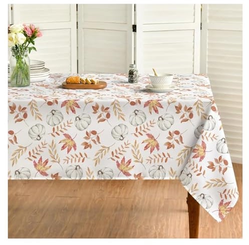 LUYSGBXR Tischdecke Herbstweiße Kürbis-Orange-Blatt-Rechteck-Tischdecke, Esszimmer-Dekoration, wasserdichte Tischdecke, Partyzubehör(01,100x160cm)