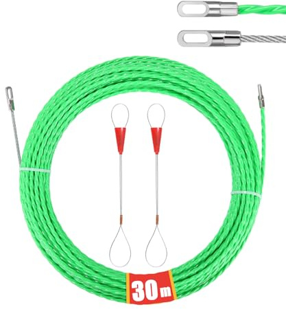 SOBEAU Kabeleinziehhilfe 30m,Einziehspirale Zugdraht, 4,5 mm Zugdraht Einziehspirale,mit 2 Führungsfeder,Einziehhilfe Kabel Einzugshilfe für Einzugsband zur Kabelverlegung (Grün 30M)