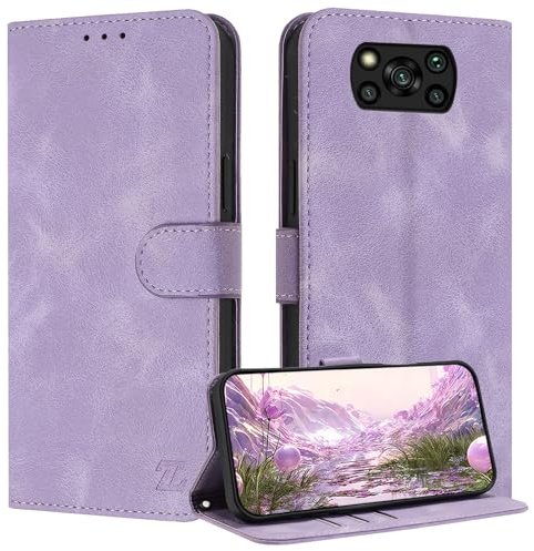 ZONNAVI für Xiaomi Poco X3 Pro/Poco X3 / Poco X3 NFC Hülle, [RFID Blocker] PU Lederhülle Schutzhülle, Wallet Case Stoßfeste Flip Cover für Poco X3 Pro / X3 / X3 NFC Handyhülle (Violett)