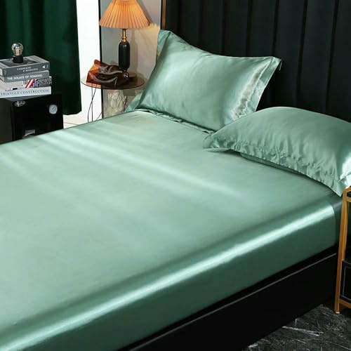 HtoxinDian Satin Seide Spannbettlaken Seidiger Matratzenbezug Elastisches Band Bettlaken Queen King 140x200 160x200 Keine Kissenbezug Bettwäsche