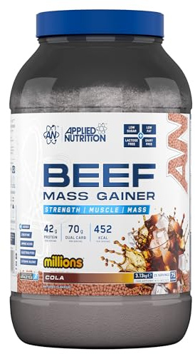 Applied Nutrition Beef Mass Gainer Protein Powder – 42g Beef Protein Isolate, High Calorie Weight Gainer Supplement, Lactose Free, Low Sugar (3.13kg – 25 Servings) (Cola Millions)