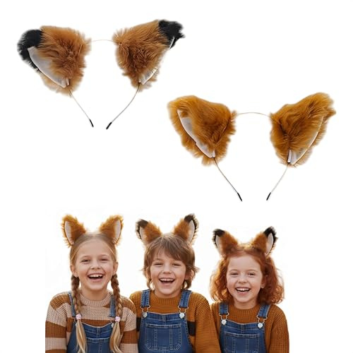 SDXCJY 2 Stück flauschige Fuchsohren Stirnband, Plüsch-Kunstfell, Tier-Kostüm, Zubehör für Halloween, Weihnachtsfeier, Verkleidung, Bühnenshow