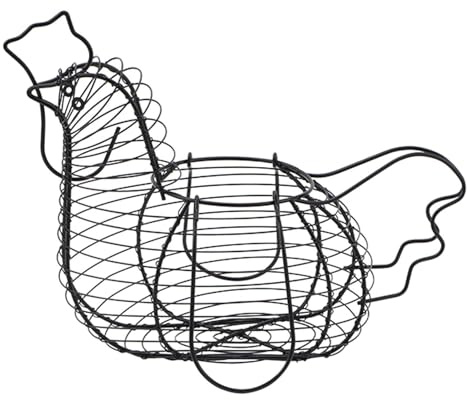 Egg Storage Basket - Chicken Hen Shaped Metal Chicken Eggs Holder with Handle - Egg Collecting Basket Store 24 Eggs for Kitchen Living Room Countertop