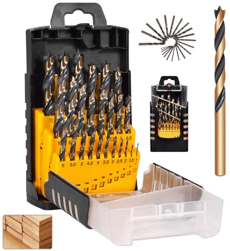 Brocas para Madera HSS-G, 25 Piezas juego broca madera, Wood Drill Bit Set 1-13 mm juego de brocas Pasos de 0,5 mm