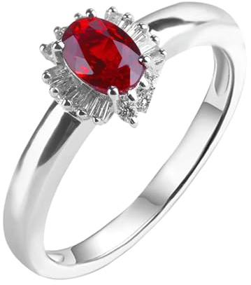 Lirzxin Ehering 925 Silber Damen, Verlobungsring Frauen Klassische Blume mit 0.69ct Oval Labor Erstellt Rubin und Moissanit Freundschaftsringe Partnerringe Silber Größe 62 (19.7)