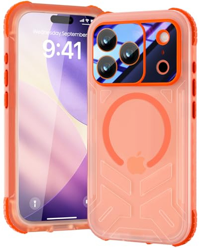 Beeasy for iPhone 17 Pro Max Waterproof Case with Built-in Screen Protector, MagSafe Compatible, Come with Strap,360 Full Body Sealed heavy duty bumper Shockproof Cover - Orange