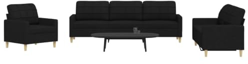 HETFTJN Schwarze 3-TLG. Sofagarnitur Stoff 226 cm Schlafsofa Couch Wohnzimmer Schwarz-C Sessel Zweisitzer und Dreisitzer für Living Room