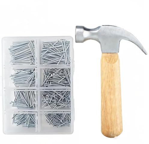 ZAselect 560pcs Picture Hanging Nails Assortment Kit with Wooden Handle Hammer & Nail Puller-Small Nails for DIY, Home Repairs & Woodworking