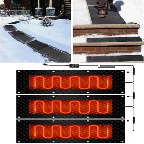 Schneeschmelzmatte – rutschfeste Gummimatte for Schmelzen von Schnee und Eis for Außentreppen, Türen und Gehwege(25.4x76.2cmx3Pcs)
