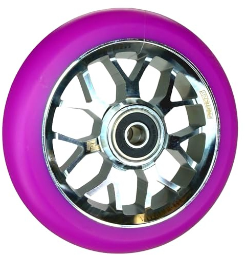 F26 Stunt Scooter Rolle, Spy7, 110 mm, Chrome/PU Lila | mit ABEC 11 Kugellager, für Park, Street und Freestyle