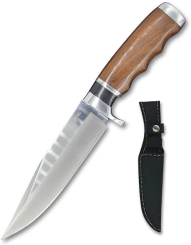 Generico Coltello da Caccia Lama Fissa in Acciaio con Manico in Legno e Fodero Incluso – Idea regalo – Coltello Outdoor per Caccia Campeggio ed Escursionismo – Modello 02